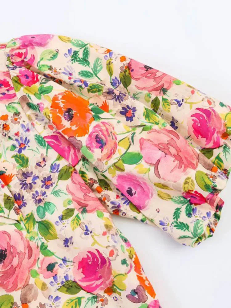 Women Summer Shirts Blouses Tops 2026 Fashion Floral Print Bow Collar Short Sleeve Female Elegant Street Top Clothing