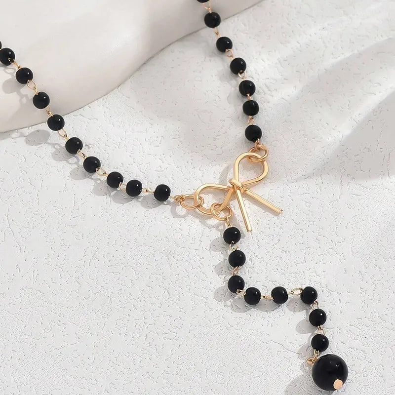 New Imitation Pearl Tassel Necklace for Women Black White Color Beads Choker Necklace Gift for Friend Wholesale Dropshipping