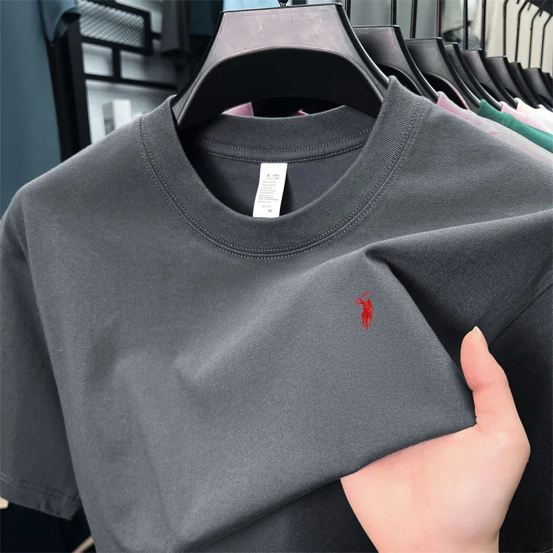 Men's Cotton Short Sleeve T-Shirt Fashionable Pony Print Summer New High-end Comfortable Casual Crew Neck Top