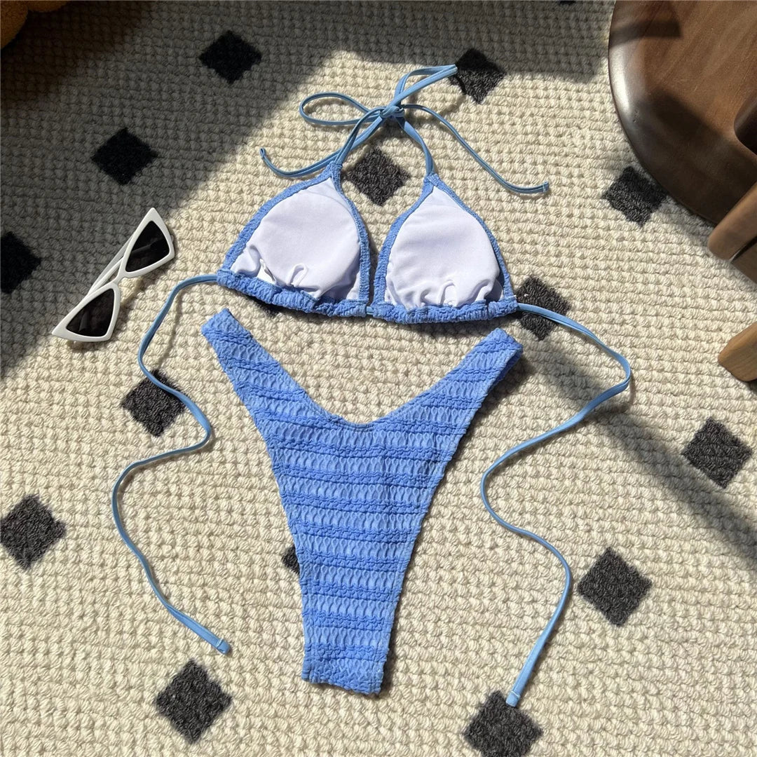 5 Colors Wrinkled Halter Brazilian Bikini Women Swimwear Female Swimsuit Two-pieces Bikini set Bather Bathing Suit Swim K5470