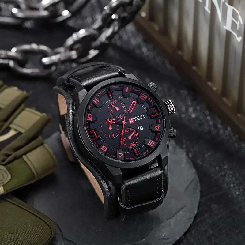 Retro Men's Watches High-end Luxury Man Watch PU Leather Strap Date Business Quartz Watch Big Dial Military tactical Wristwatch