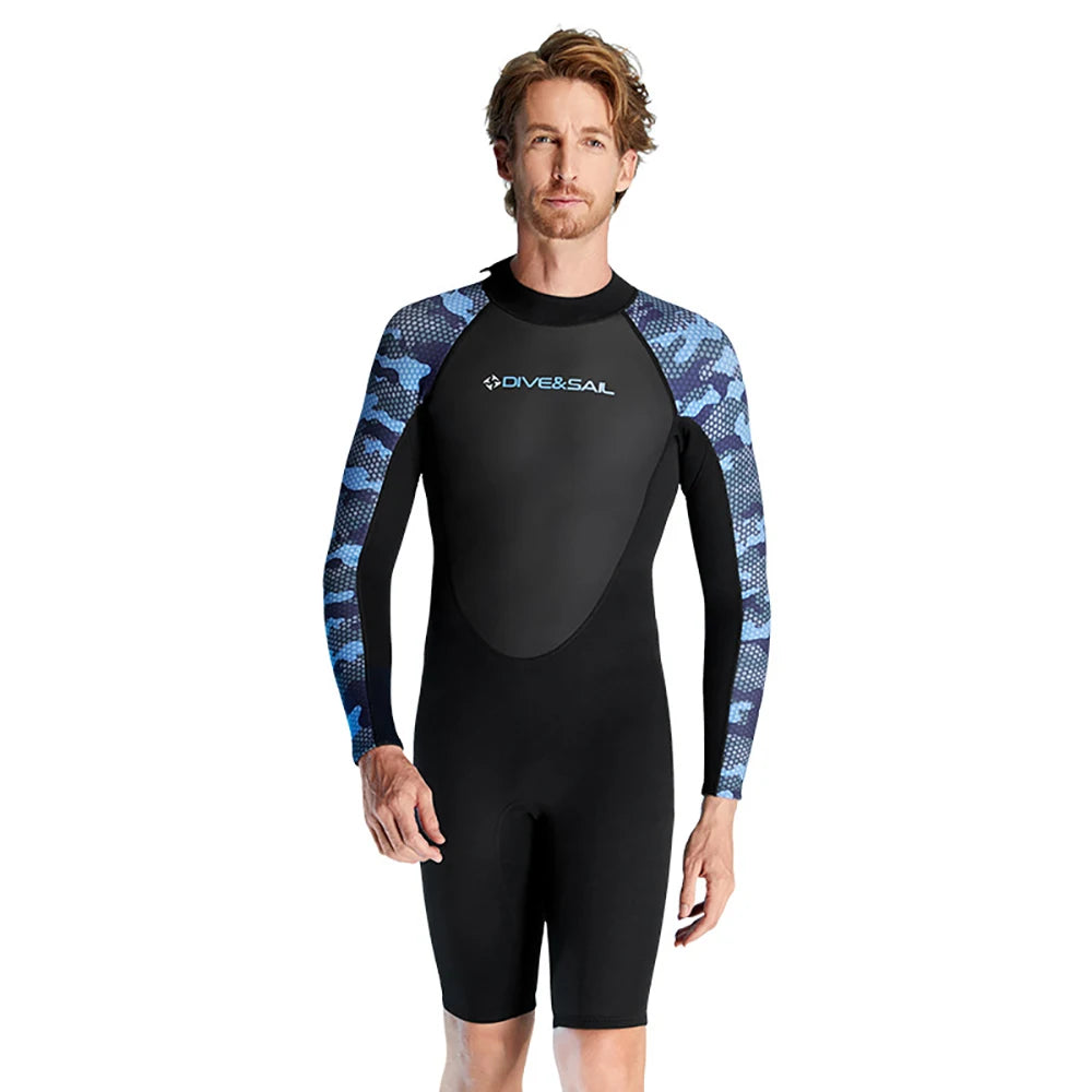 Wetsuit Men 2MM Neoprene Black Zip Shorty Long Sleeves Swimsuit Mens Short One-piece Bathing Swimming Suit For Water Sports