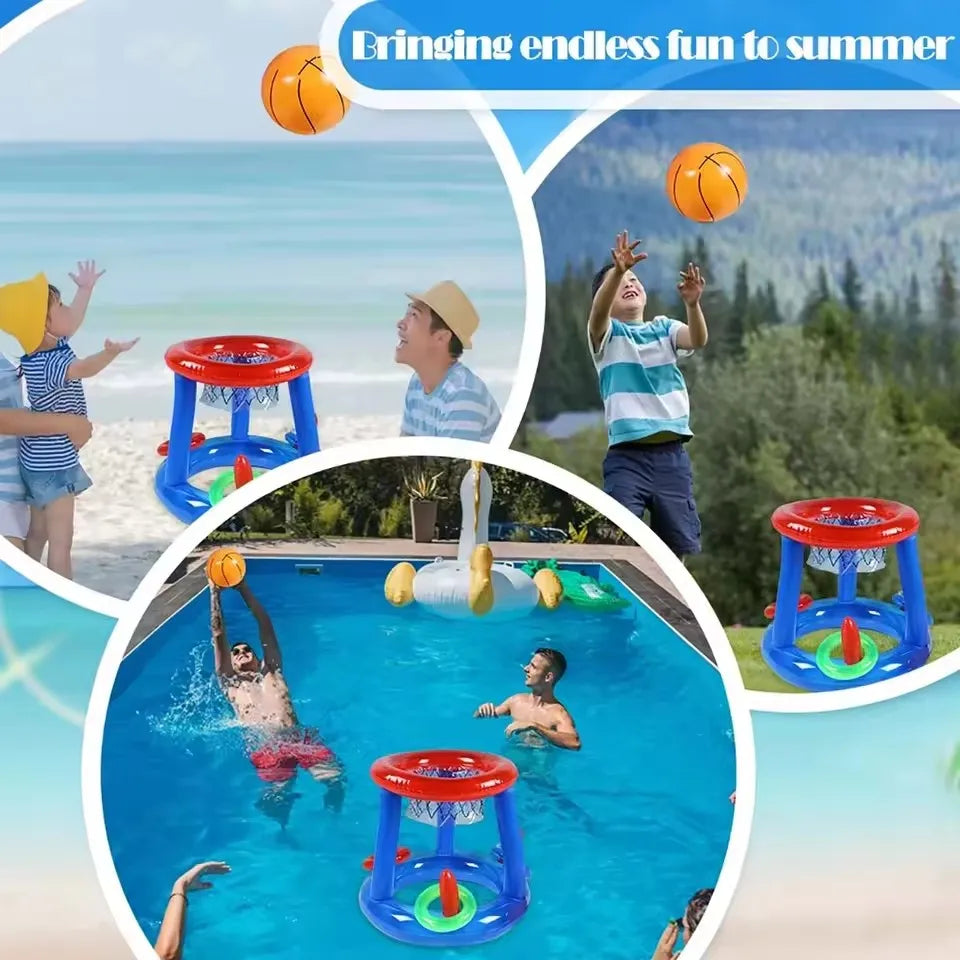 Swimming Pool Basketball Hoop Set Inflatable Floating Hoops with Ball Rings for Kids Teens Adults Perfect Competitive Water Play