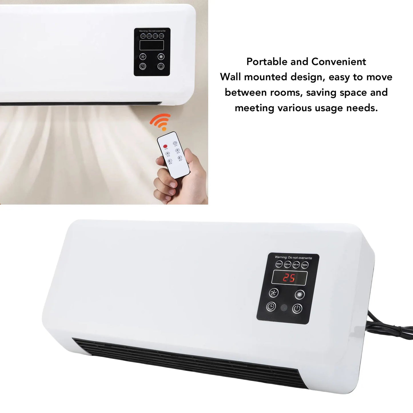 Wall Mounted Air Conditioner Easy To Operate Low Noise Portable Efficient Space Saving Wall Hanging Heater Cooler for Bathroom