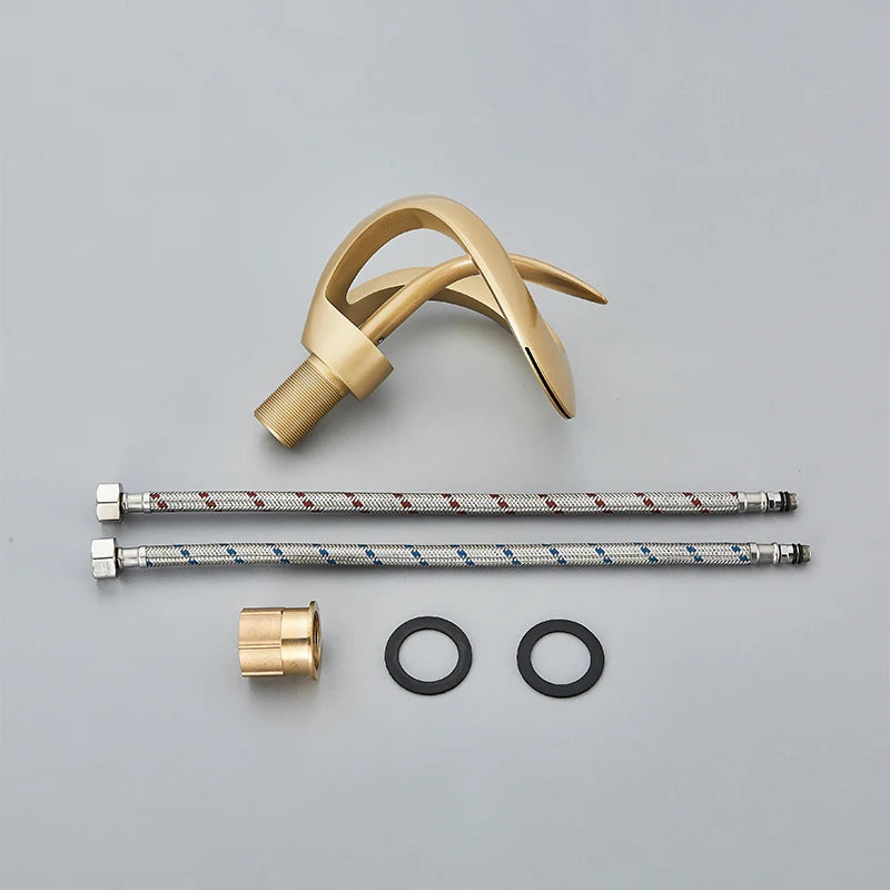 Black Bathroom Basin Taps Single Handle Waterfall Faucet Solid Brass Basin Mixer Taps Creative Hollowed Out Design Water Tap