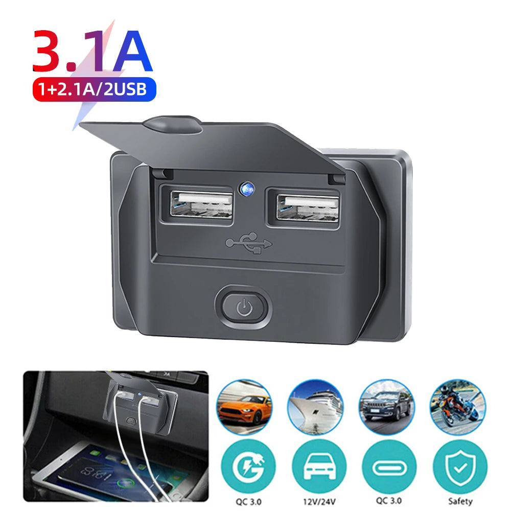 New 4 Ports Car Charger Socket Panel 12V/24V RV USB Outlet Dual QC3.0 PD Fast Charging Socket Accessories for Car Bus RV Truck