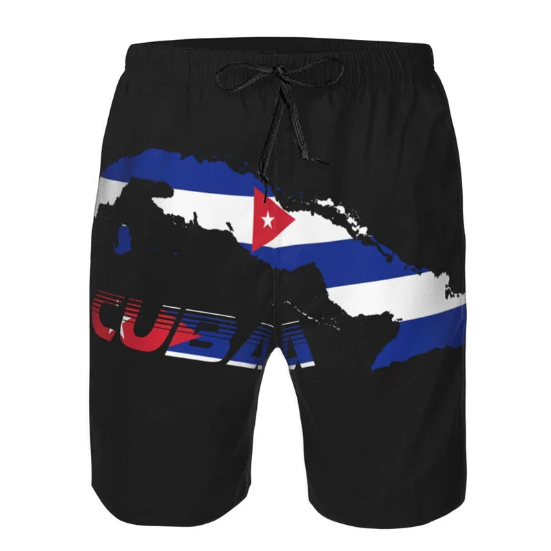Cuban Flag 3d Print Cuba Swim Trunks Men Drawstring Quick Dry Street Beach Shorts Swimwear Bathing Suits Surf Board Shorts