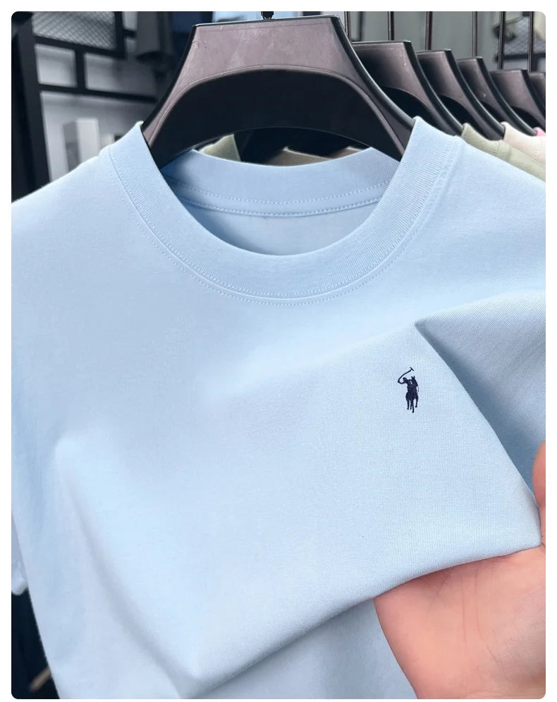 Men's Cotton Short Sleeve T-Shirt Fashionable Pony Print Summer New High-end Comfortable Casual Crew Neck Top