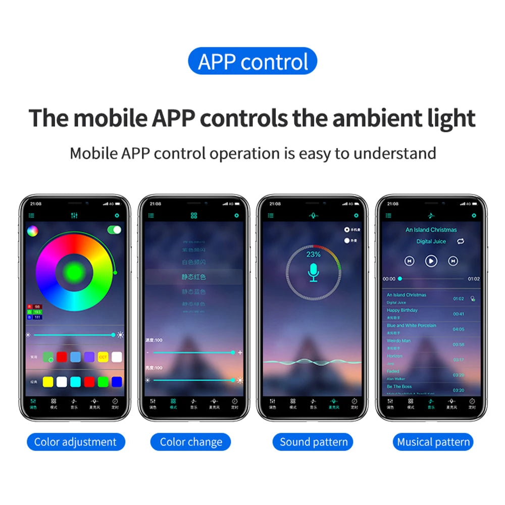 Car Interior Ambient Light RGB Foot Strip Lighting Kit Accessories Backlight Remote App Music Control Auto RGB Decorative Lamp