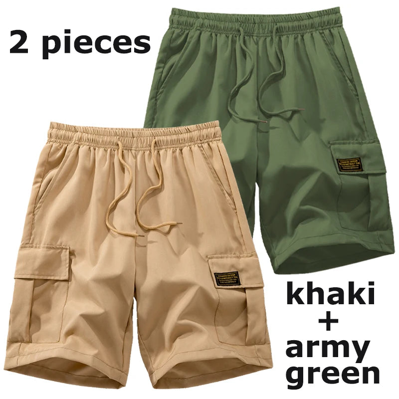 Summer Quick Dry Cargo Shorts for Men Tactical Shorts with Multi Pockets Outdoor Casual Shorts with Elastic Waistband Drawstring