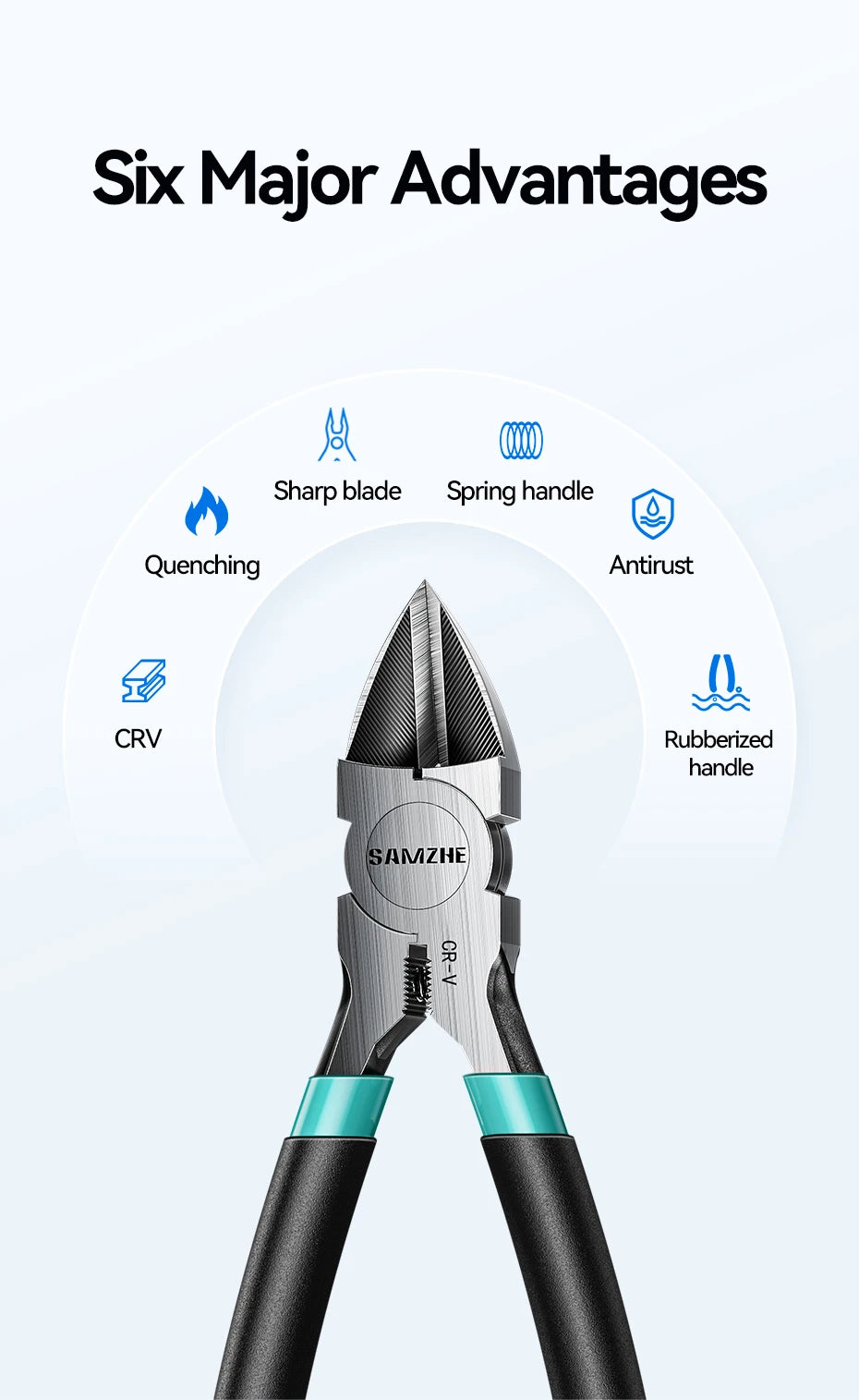 SAMZHE Pliers Multi Functional Tools Electrical Wire Cable Cutters Cutting Side Snips Flush Stainless Steel Nipper Hand Tools