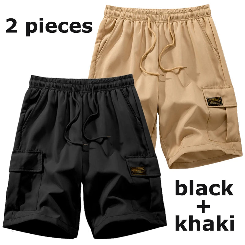 Summer Quick Dry Cargo Shorts for Men Tactical Shorts with Multi Pockets Outdoor Casual Shorts with Elastic Waistband Drawstring
