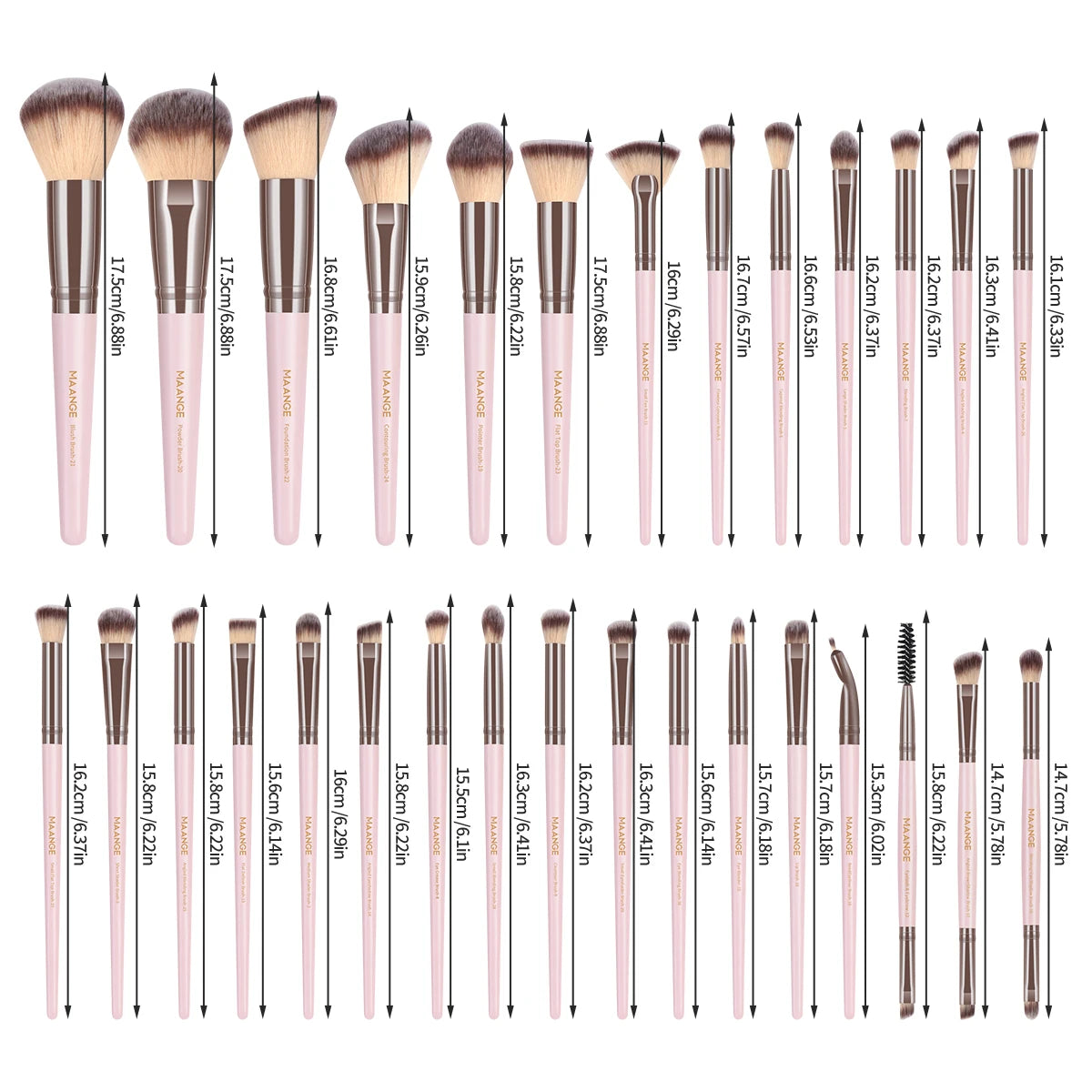 MAANGE 34PCS Makeup Tools Kit 30PCS Foundation Eyeshadow Blush Makeup Brush Cosmetic Makeup Remover Puff Sponge Set with Bag
