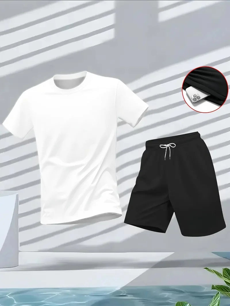 Men's Suit 2pcs Set Fashion Leisure Comfortable Set Men Including T-shirts Shorts Suitable Sports Fitness Activities Summer
