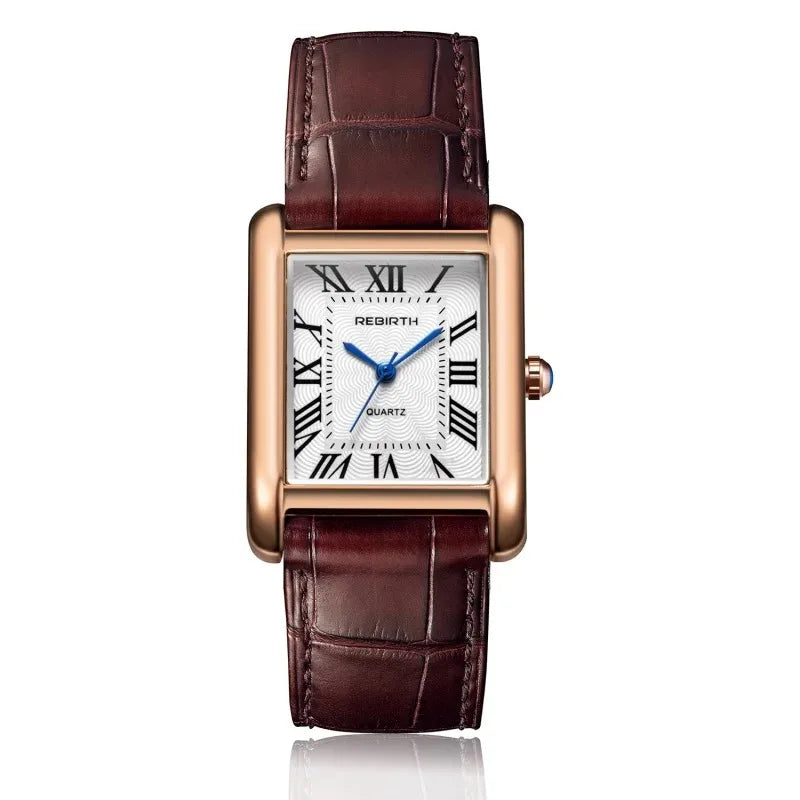 Rebirth 002 Elegant Mini Light Design Rectangle Dial Water Resistant Quartz Movement Business Women Analog Wrist Watch Gift