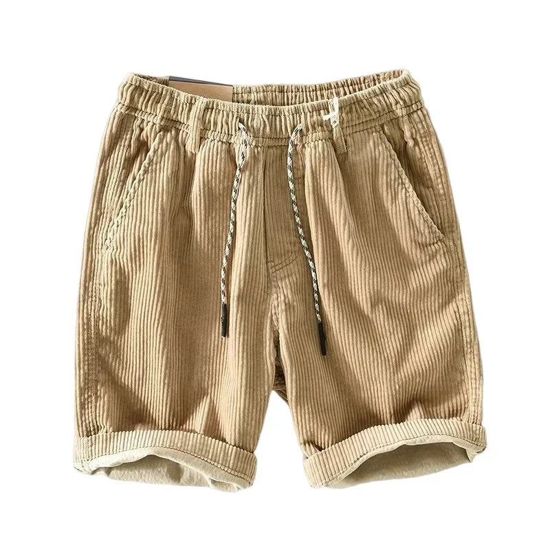 American Outdoor Beach Running Cargo Shorts Mens Summer Loose Casual Corduroy Waist Drawstring Shorts Basketball Sports Shorts