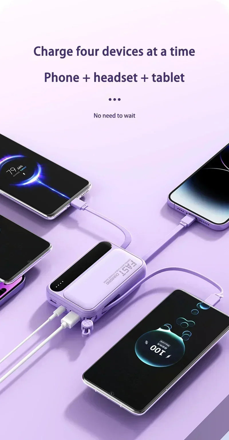 VIVO 500000mAh Power Bank Built in 4 Lines Large Capacity Super Fast Charging Portable External Battery for All Phones 2026 NEW