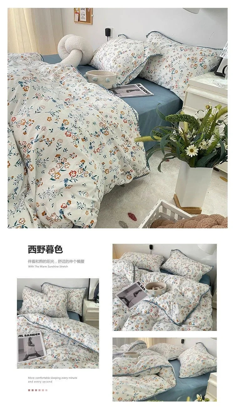 Bedding Set  Girls Cherry  Soft Washed Cotton Bed Sheet Queen King Size Duvet Set  Comforter Set Pillowcase Bed Linens