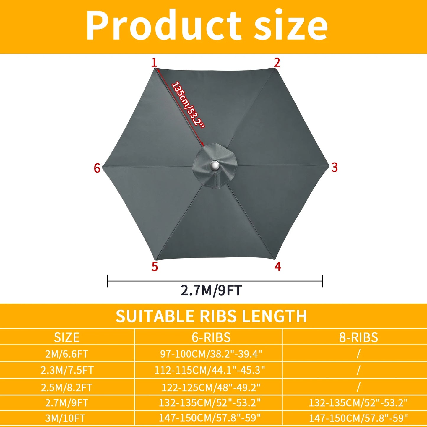 Parasol Replacement Cover 6 Ribs/8 Ribs Market Patio Umbrella Cloth Canopy Cover Waterproof Sunshade For Outdoor Garden
