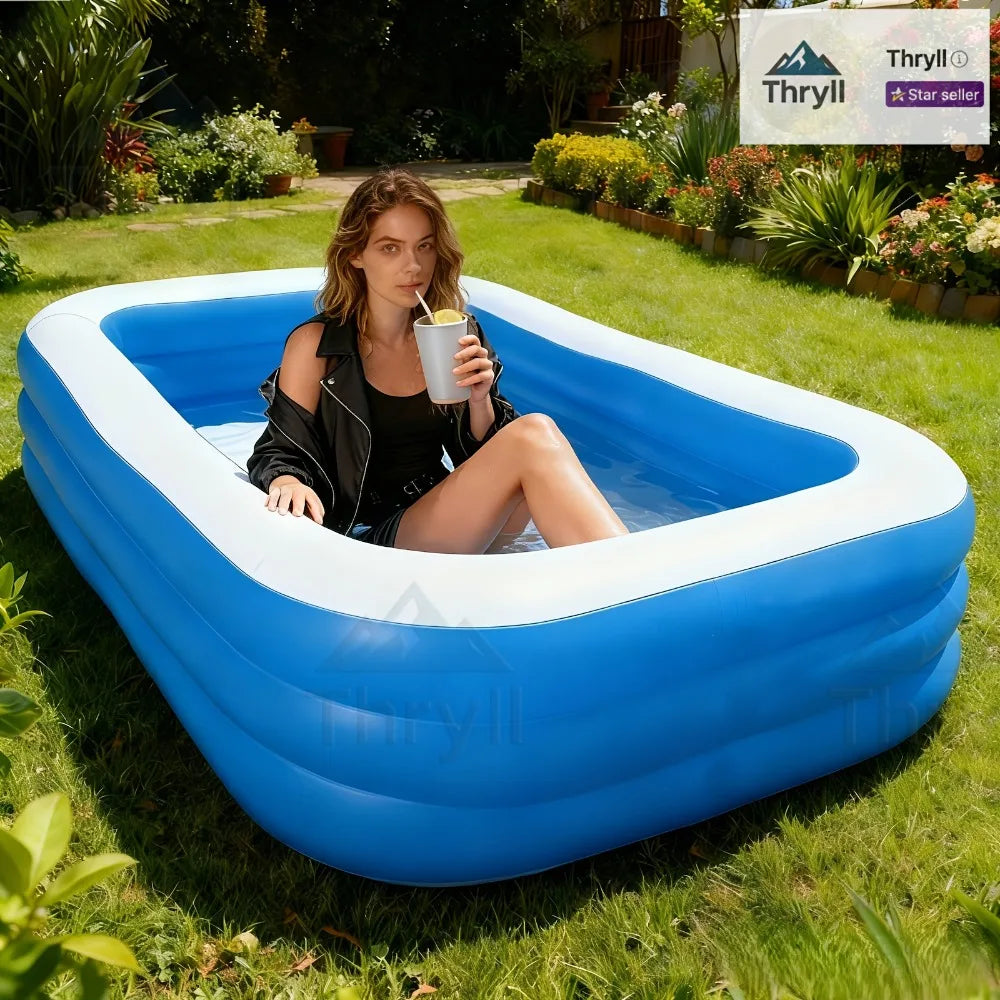 Home Use Rectangular Inflatable Pool Made of Durable PVC Ideal for Family Gatherings Summer Parties and Backyard Leisure Time