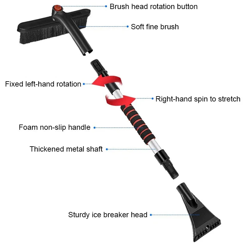 Extendable Car Snow Shovel Ice Scraper Winter Auto Windshield Cleaner Brush Detachable Broom Snow Removal Tool Accessories