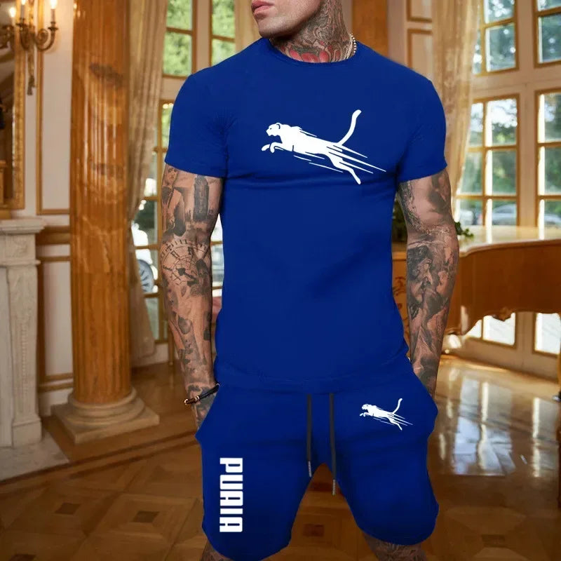 2025 Fashion and Casual Summer Outdoor Sports Set Men's Breathable T-shirt and Shorts Casual Fashion Two-piece Set