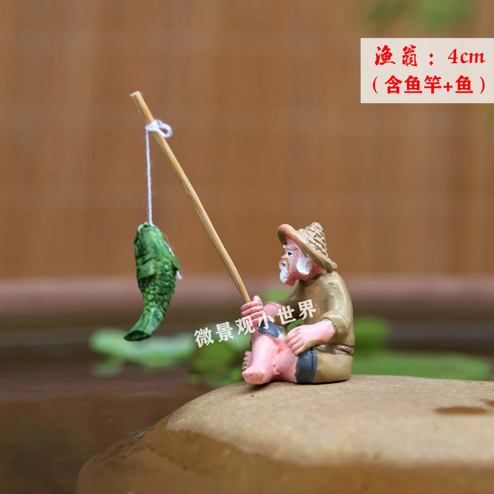 Aquarium Decoration Mini Fishing Panda Fishing Frog Fish Tank DIY Landscaping Ornaments Home Garden Pond Decorations