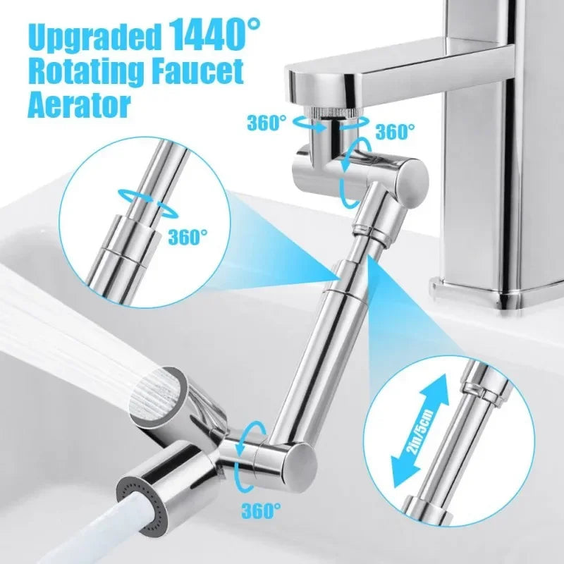 Retractable Universal 1440 °Swivel Robotic Arm Swivel Extension Faucet Aerator Kitchen Sink Faucet Extender 2 Water Flow Mode