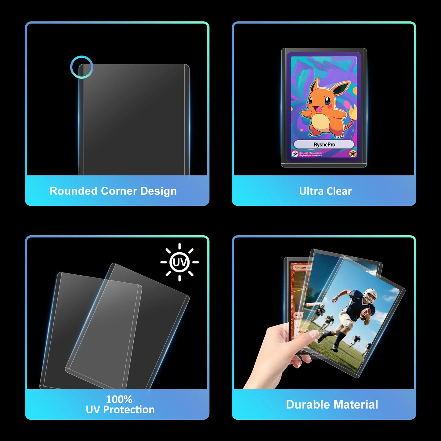 Trading Card TopLoaders 3"X4" Hard Plastic Protectors 100% UV Protection 100 Top Loaders + 100 Inner Card Sleeves + 1 PP Box