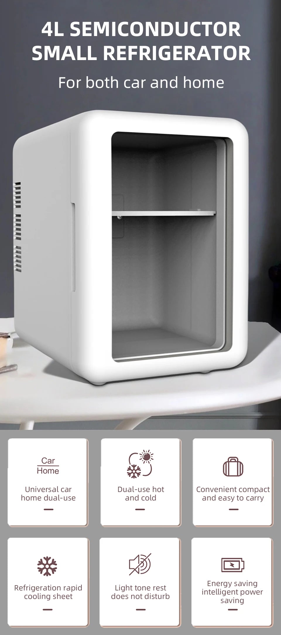12V/220V 4L Small Refrigerator Mini Car Home Dual-use Refrigeration Cosmetics Refrigeration Heat Adjustable For Camping Travel