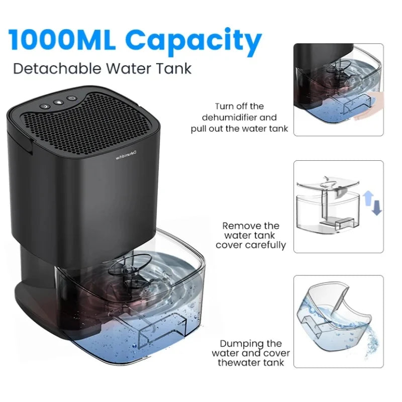 Smart Compact Air Purifier & Dehumidifier Ideal for Home Office Bedroom Kitchen Living Room Mini Unit with Deodorizer EU/US Plug