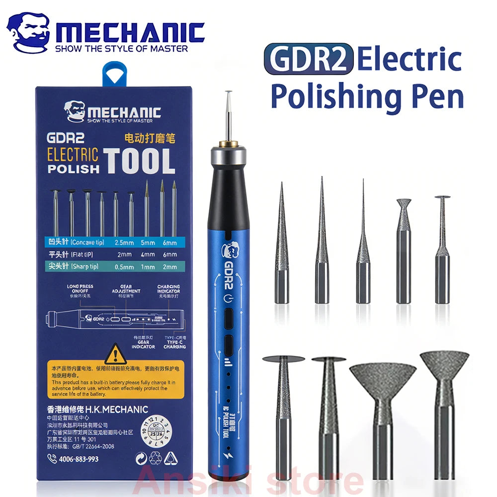 MECHANIC GDR2 Electric Polishing Pen 9pcs Diamond Grinding Heads for IC Chip Grinding PCB Cutting Phone Repair Tools