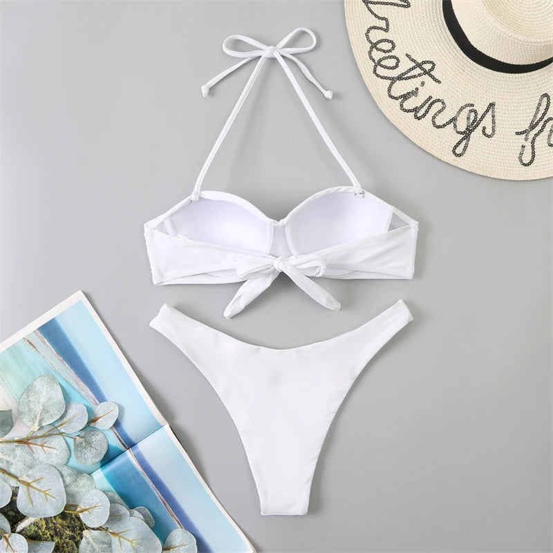 Bikini Swimsuit Women Swimwear 2026 New Solid Push Up Bikinis Set High Waist Thong Bathing Suit Two Pieces Swimming Suits Female