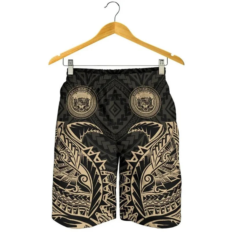 New 3D Printed Polynesian Tribal Turtle Hawaii Shorts Men's Beach Shorts Women Vacation Floral Sports Board Shorts Swim Trunks