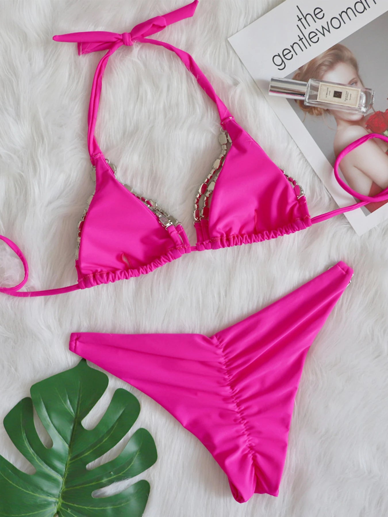 2024 Sexy Crystal Rhinestone Diamond Bikini Sets Swimsuit For Women Halter String Swimwear Female Brazilian Bathing Suit Beach