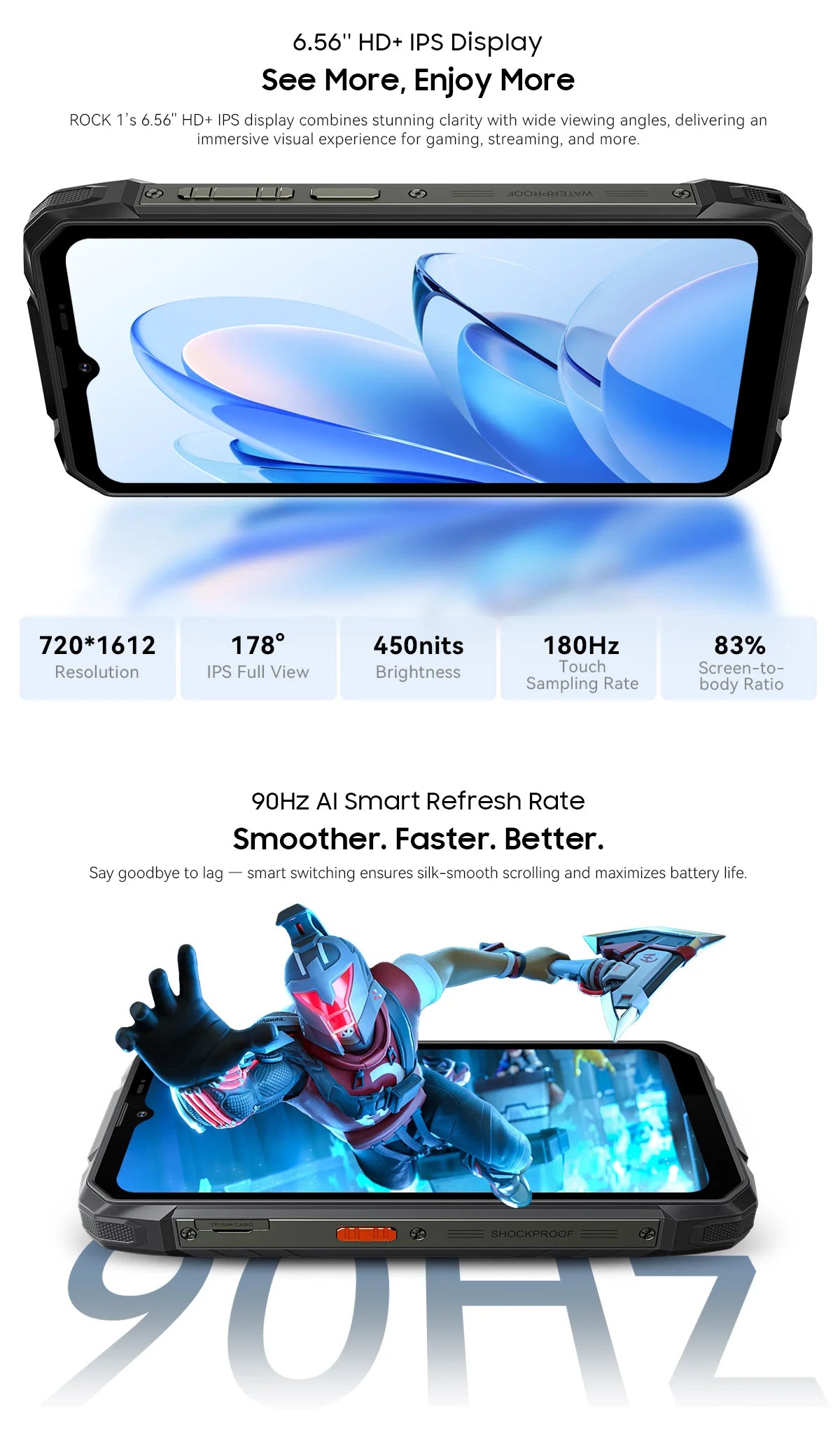 Blackview ROCK 1 AI Rugged Smartphone 6.56-inch 90Hz Display 256GB MediaTek Helio G81 Android 16 NFC Torch 15000mAh Cellphone