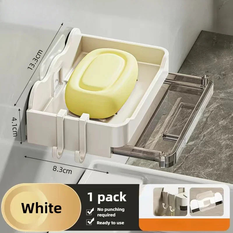 Wall-mounted Drain Soap Box Soap Holder Bathroom Wall Hanging Box Perforation-free Bathroom Soap Box Storage Rack