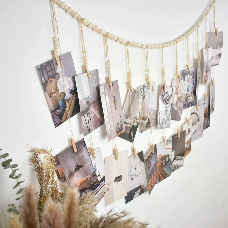 Photo Display Wall Hanging Decor Boho Home Decoration Wooden Beads Macrame Tapestry For Wall Hanging Room Decors Aesthetic Gift