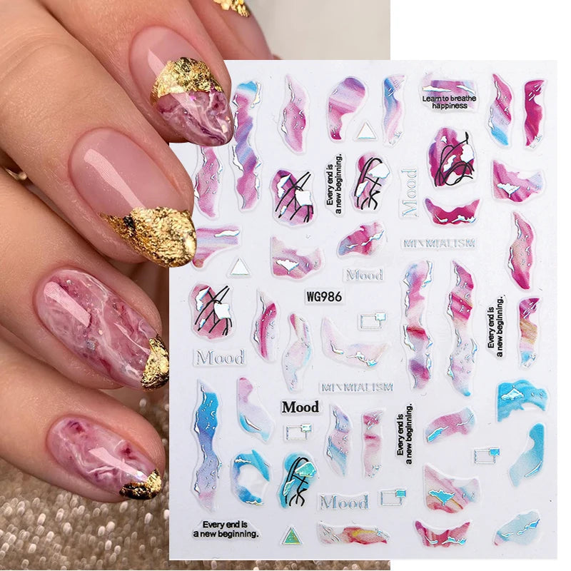 1PCS Black White Butterfly Laser Nail Stickers Y2K Nail Art Decoration Abstract Lines Bronzing Flowers Stickers For Nails