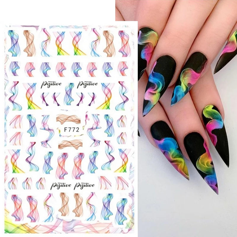 1PCS Black White Butterfly Laser Nail Stickers Y2K Nail Art Decoration Abstract Lines Bronzing Flowers Stickers For Nails