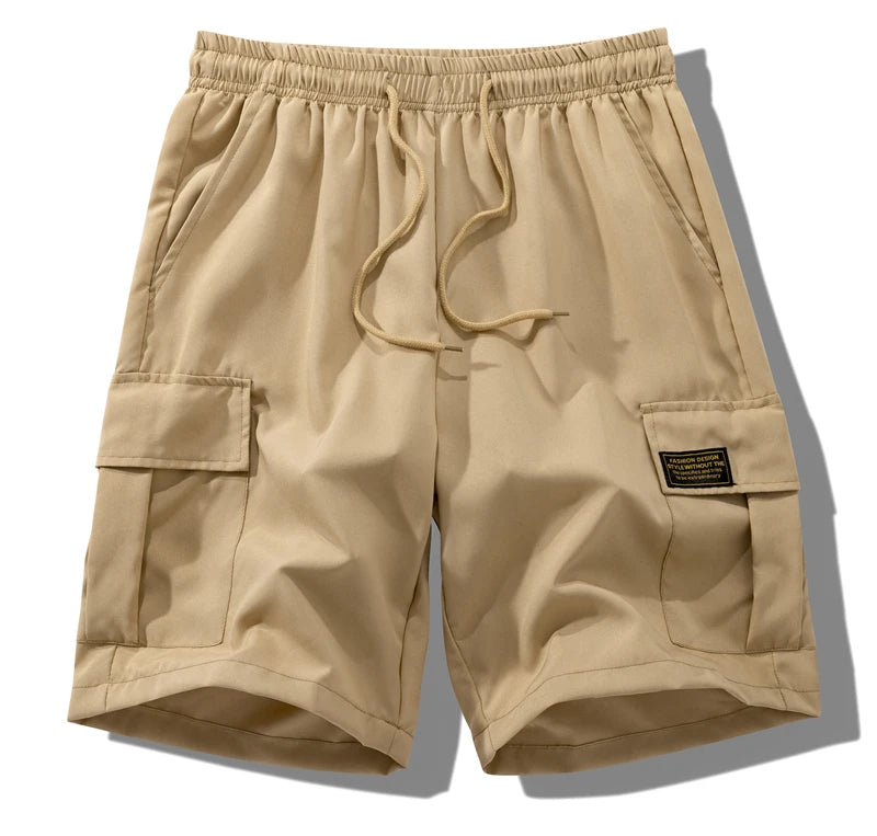 Summer Quick Dry Cargo Shorts for Men Tactical Shorts with Multi Pockets Outdoor Casual Shorts with Elastic Waistband Drawstring