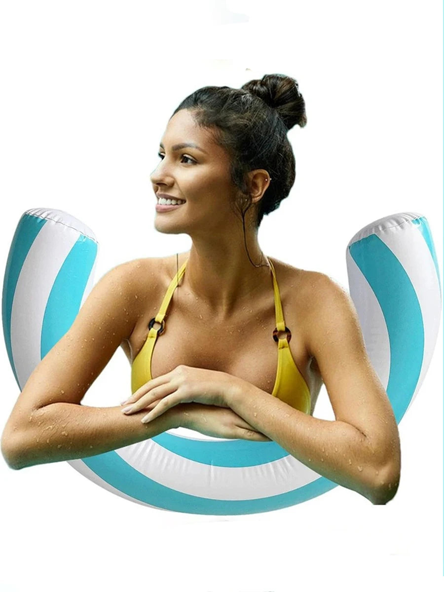 1pc New Striped U-Shaped Inflatable Swimming Ring，Arch Shape Design Swimming Pool Float，Thickened PVC Floating Device,For Summer