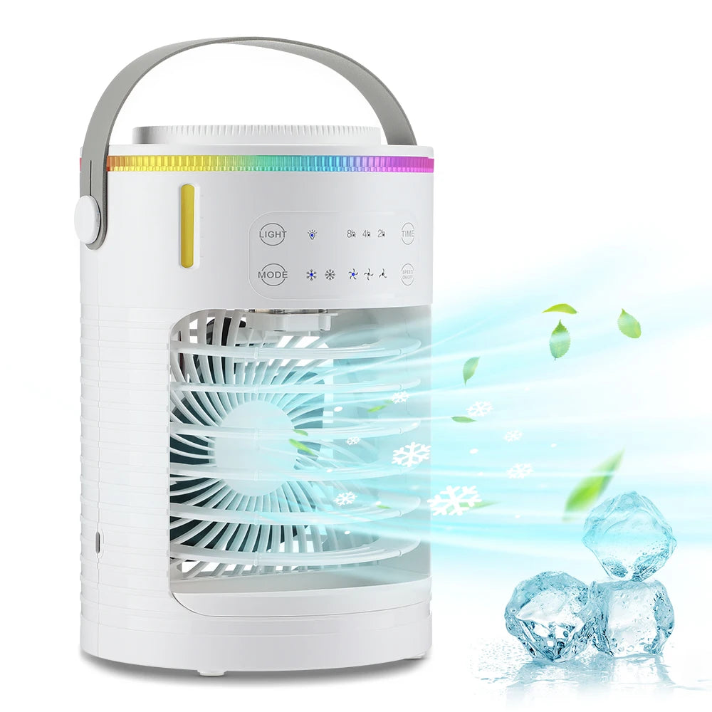 Air Conditioner Cooling Spray Fan Air Conditioner with Water Ice Evaporative Humidifier Quiet Air Cooler with Colorful Light