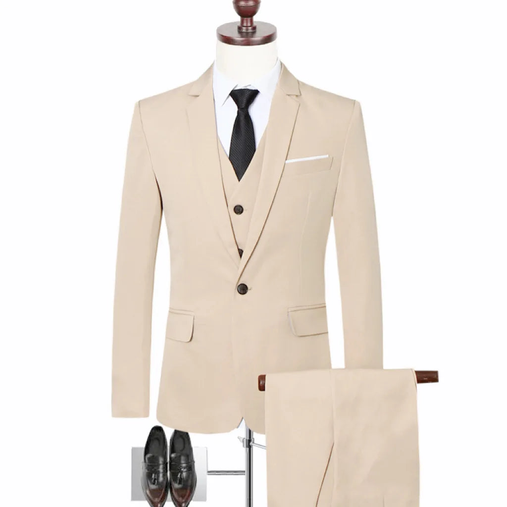 Men Three Piece Suit Sets Full Sleeve Blazers Long Pants Turn Down Collar Slim Fit Evening Wedding Formal Classic 2026 Spring
