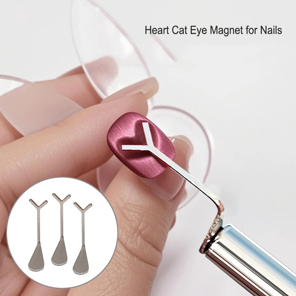 2/3Pcs Heart Cat’Eye Nail Magnet Set Y-shape,Cylinder Magnetic Stick for Creat French Cat Eye Love Shape On Nails Manicure Tools