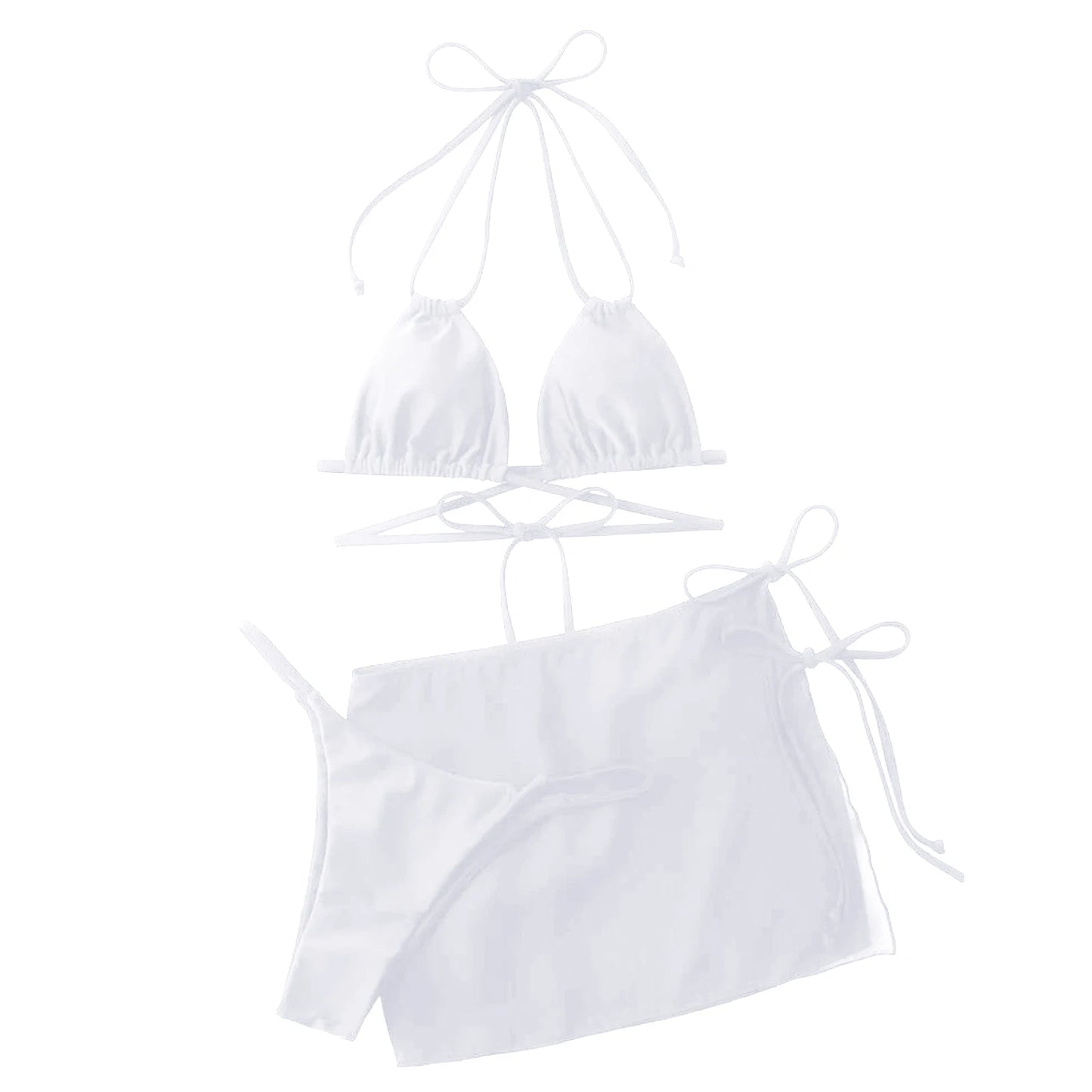 Womens Summer Swim Suit Solid Color Drawstring Strap Three Pieces Beachwear Sexy Bikinis Sets Quick Drying Women Swimsuit