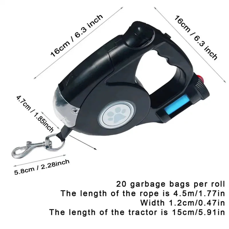 Pet Leash for Dogs Cats Night Travel Safety Pet Traction Rope 4.5M Dog Accessories Multifunctional Pet Leash With Garbage Bag