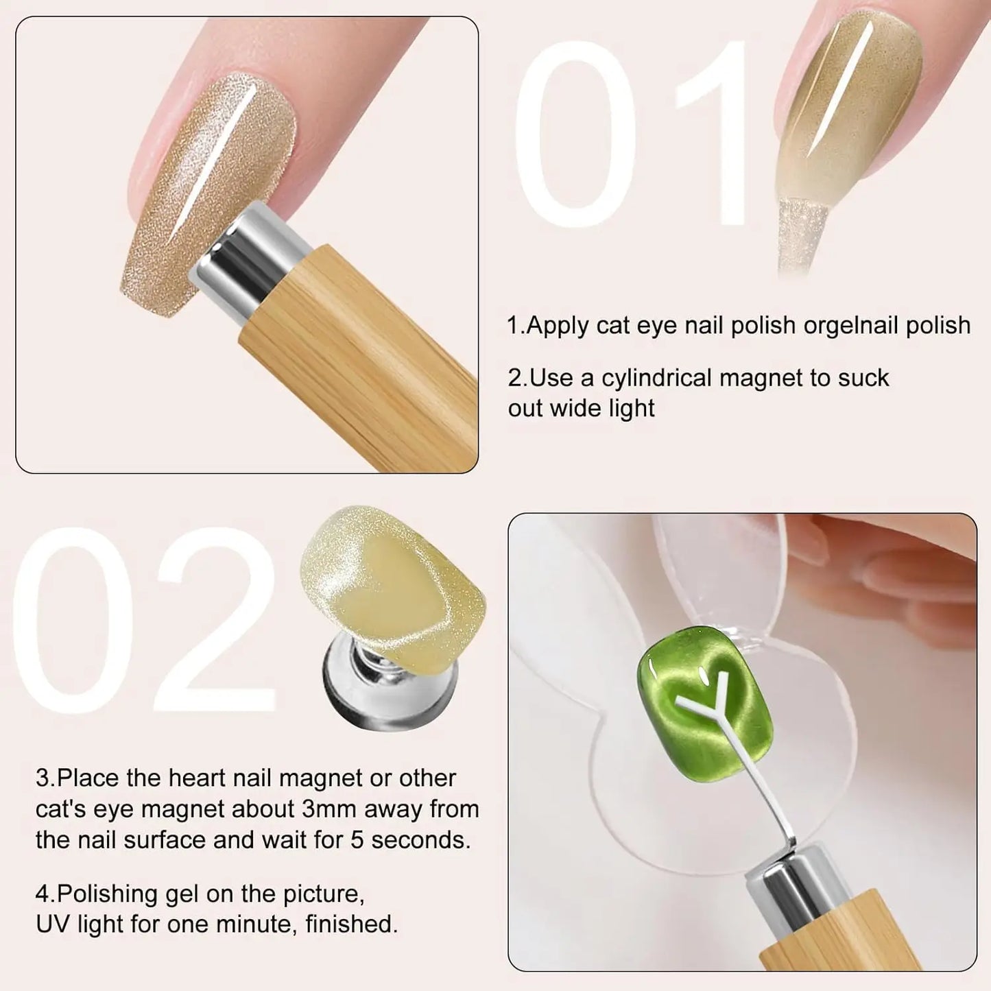 2/3Pcs Heart Cat’Eye Nail Magnet Set Y-shape,Cylinder Magnetic Stick for Creat French Cat Eye Love Shape On Nails Manicure Tools