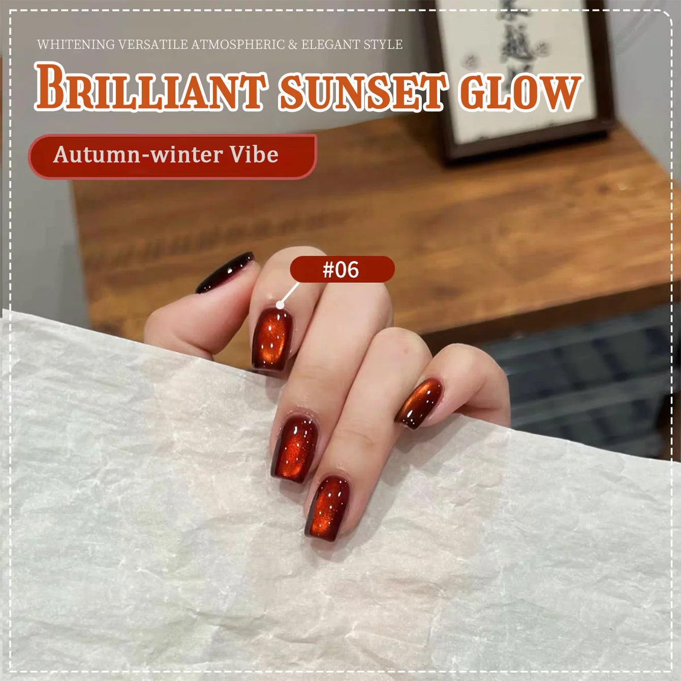 ZH 12ML 12-Color Christmas Red Nails Fiery Sunset Glass Bead Cat Eye Gel Nail Polish Fine Powder Cat Magnetic Gel Nail Salon
