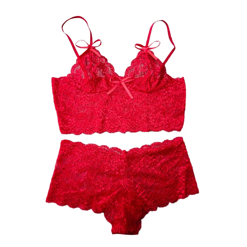 Sexy Women Lingerie Set Thin Lace Flower Printed Underwear Suit Female Adjustable Shoulder Strap Triangle Cup Bralettle